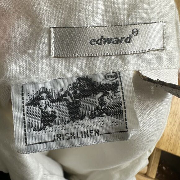 Edward Irish Linen Women’s S Blouse Button Down White Floral Beaded 3/4 Sleeve - Picture 7 of 10